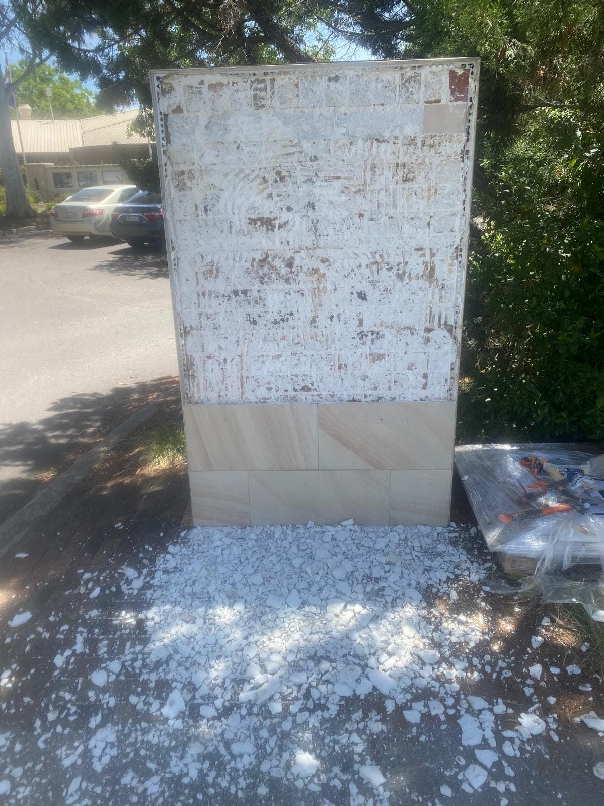 Renovation photo: concrete block retaining wall